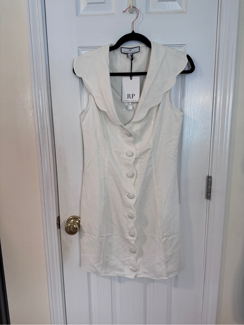 Rachel Parcell Scallop Collar Dress White Linen Blend Button Front Dress NWT S - Picture 6 of 16